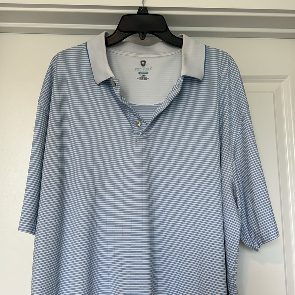 Pro Tour Golf Polo Blue and White Striped XXL
